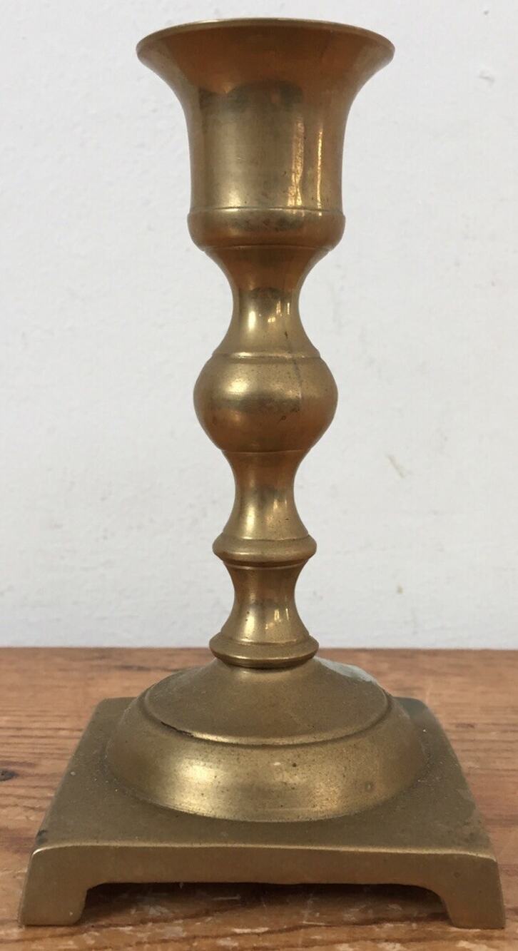 Vtg Antique Colonial Style Solid Brass Votive Taper Candlestick Candle Holder 4"